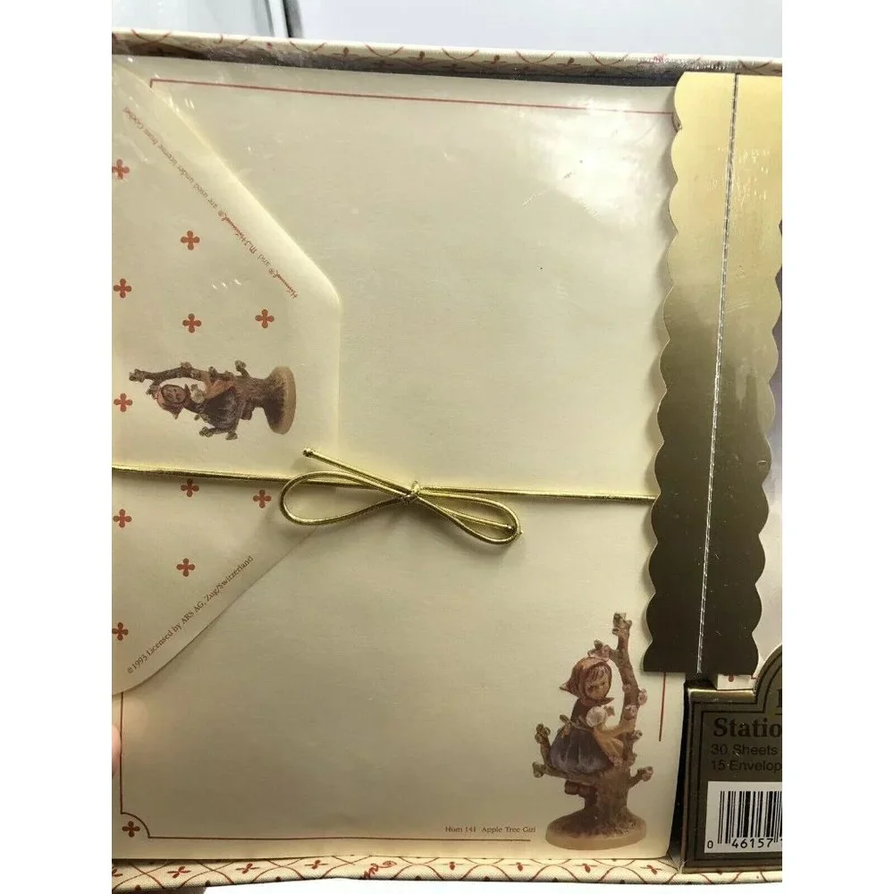 Vintage HUMMEL Apple Tree Girl Stationery & Folded Notes In Fabric Box Sealed
